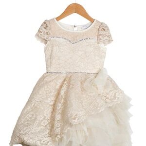 MonnaLisa Cream Asymmetrical Ruffled Dress for Weddings